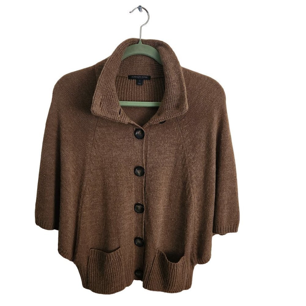 Classiques Entier Brown Alpaca Blend Button Front Poncho Cardigan Sweater Size S - Picture 2 of 8